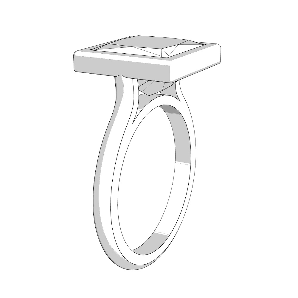 【3Dモデルデータ】リング8(プリンセスカット)【Ring8 Prinsess cut】