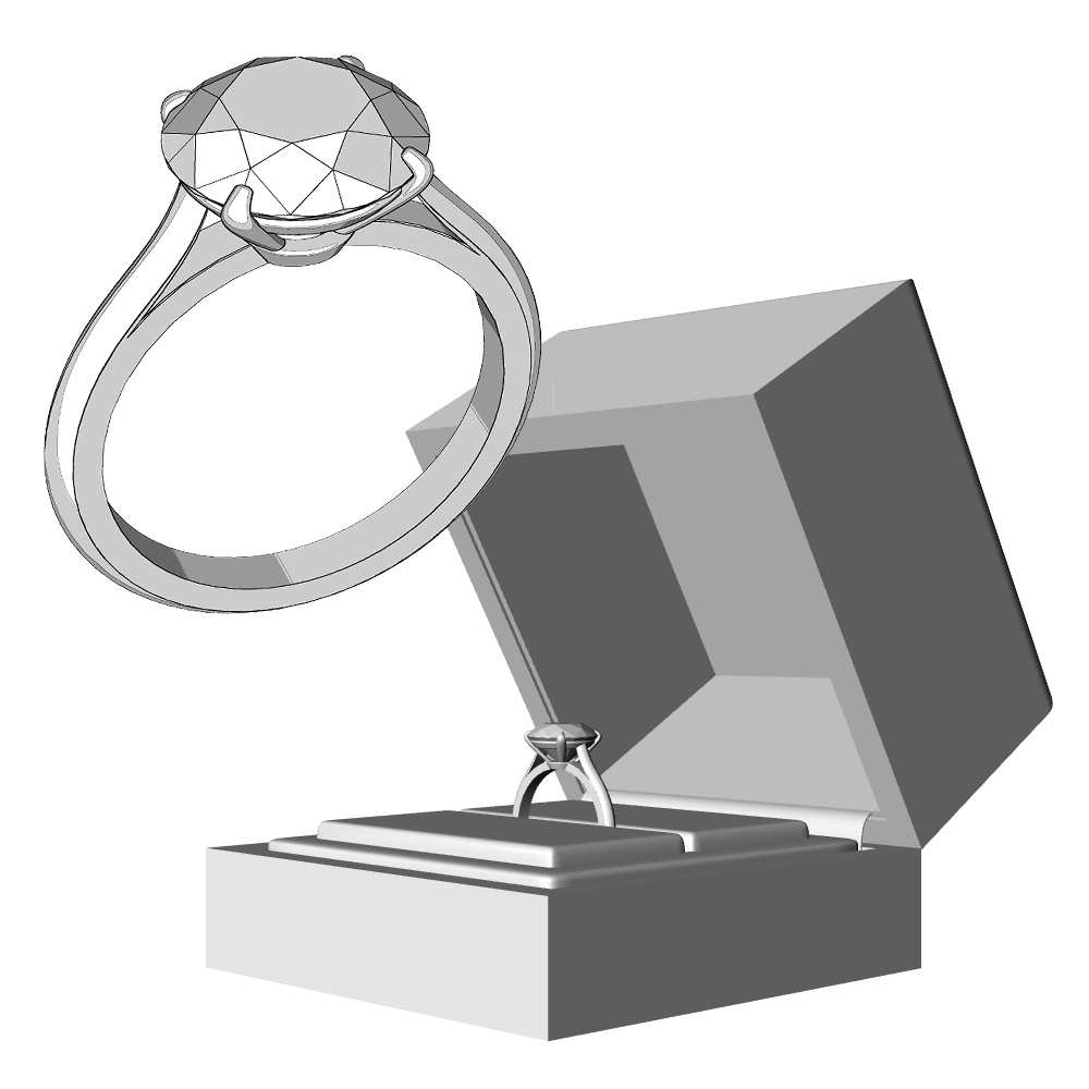 【3Dモデルデータ】リング9 : ケース付きの婚約指輪ラウンドブリリアントカット2ｃｔアップ【3D model engagement ring】