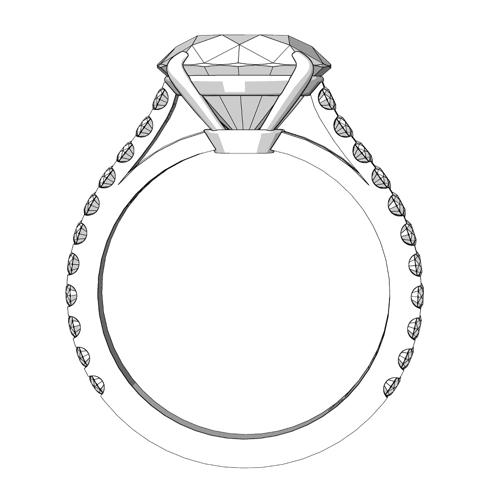 【3Dモデルデータ】リング10 : ケース付きの婚約指輪ラウンドブリリアントカット2ctアップ・メレの腕【3D model engagement ring】