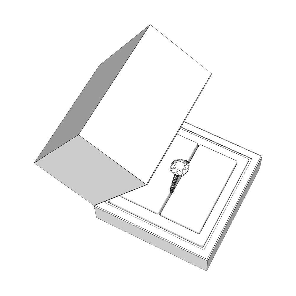 【3Dモデルデータ】リング10 : ケース付きの婚約指輪ラウンドブリリアントカット2ctアップ・メレの腕【3D model engagement ring】