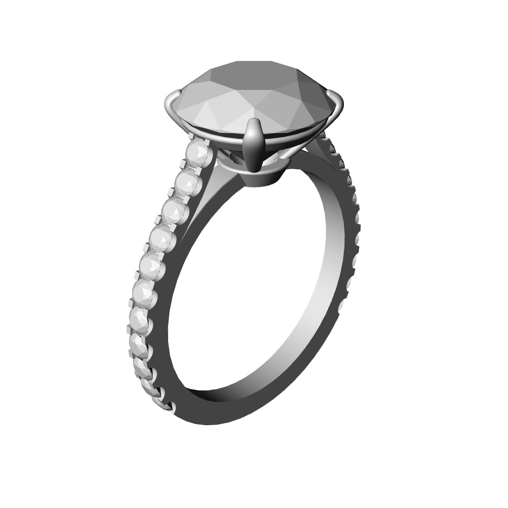 【3Dモデルデータ】リング10 : ケース付きの婚約指輪ラウンドブリリアントカット2ctアップ・メレの腕【3D model engagement ring】