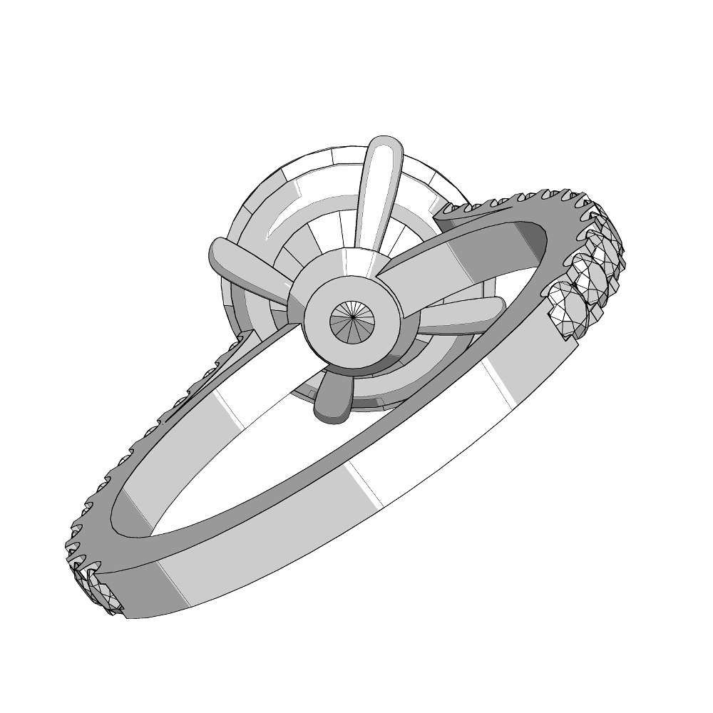 【3Dモデルデータ】リング10 : ケース付きの婚約指輪ラウンドブリリアントカット2ctアップ・メレの腕【3D model engagement ring】