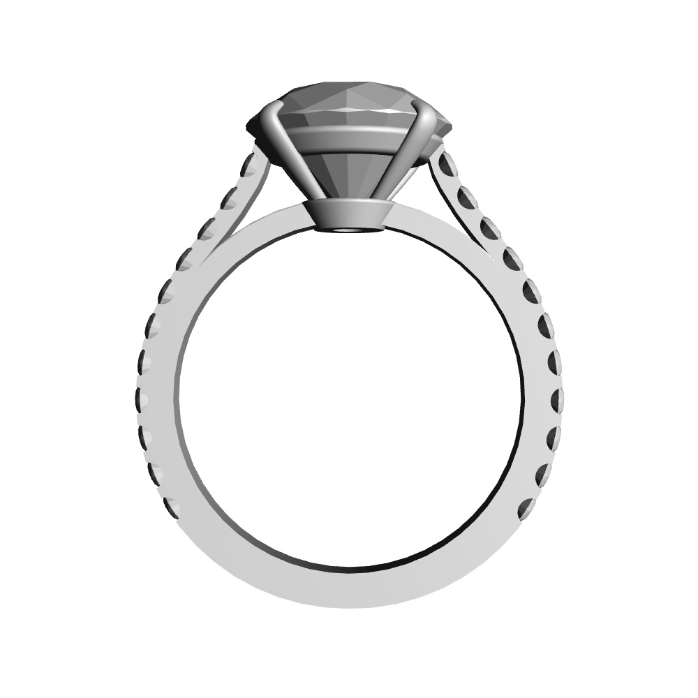 【3Dモデルデータ】リング10 : ケース付きの婚約指輪ラウンドブリリアントカット2ctアップ・メレの腕【3D model engagement ring】
