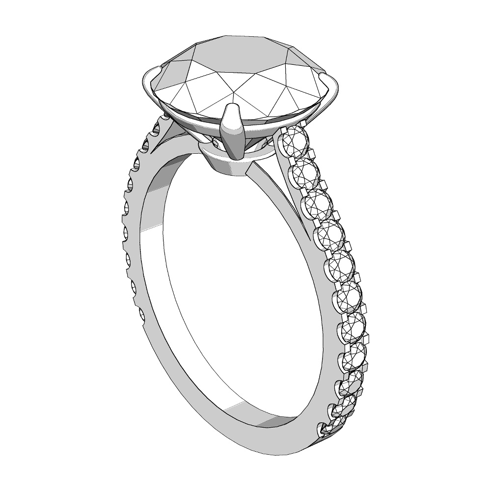【3Dモデルデータ】リング10 : ケース付きの婚約指輪ラウンドブリリアントカット2ctアップ・メレの腕【3D model engagement ring】