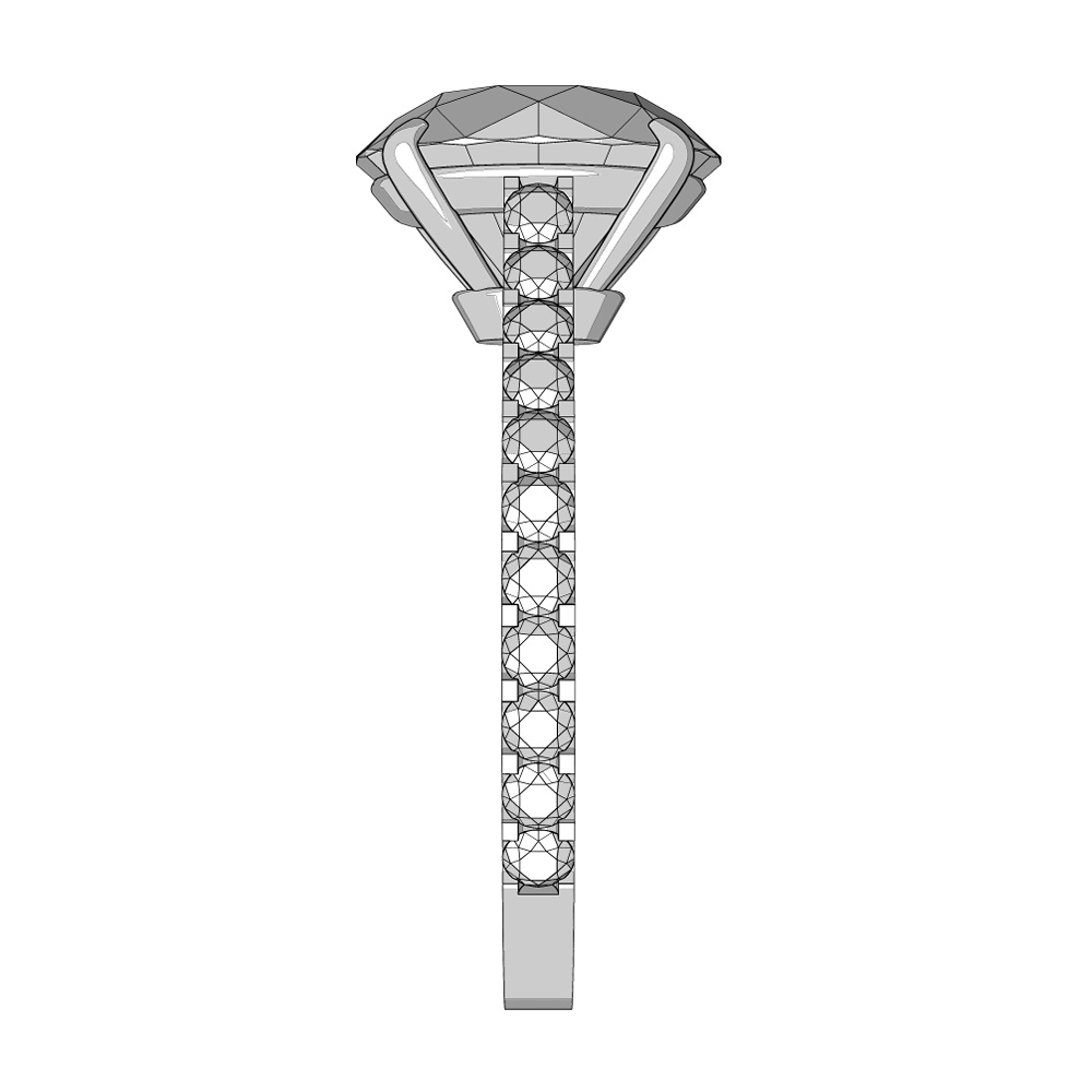 【3Dモデルデータ】リング10 : ケース付きの婚約指輪ラウンドブリリアントカット2ctアップ・メレの腕【3D model engagement ring】