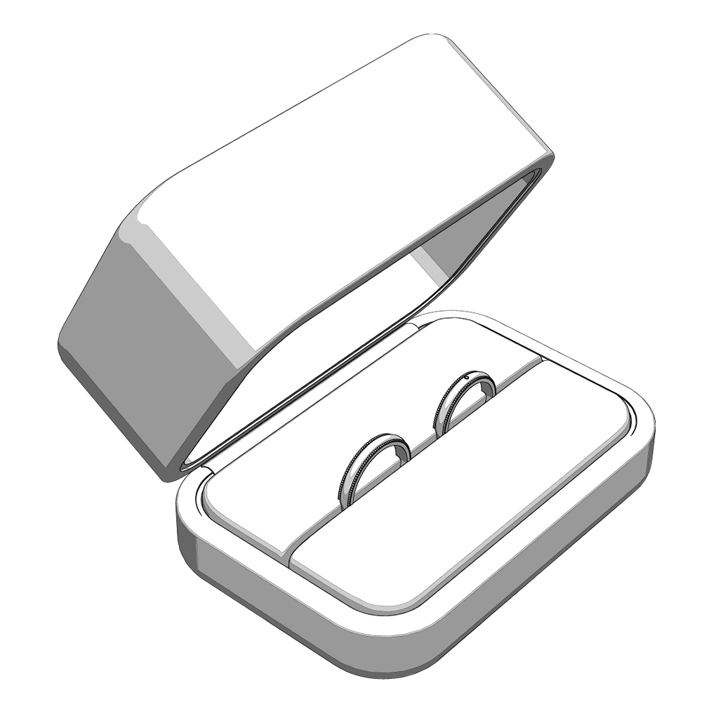 【3Dモデルデータ】リング11 : ケース付きペアリング(ミル打ち+メレダイア)【3DModel milgrainRing and jewelbox】