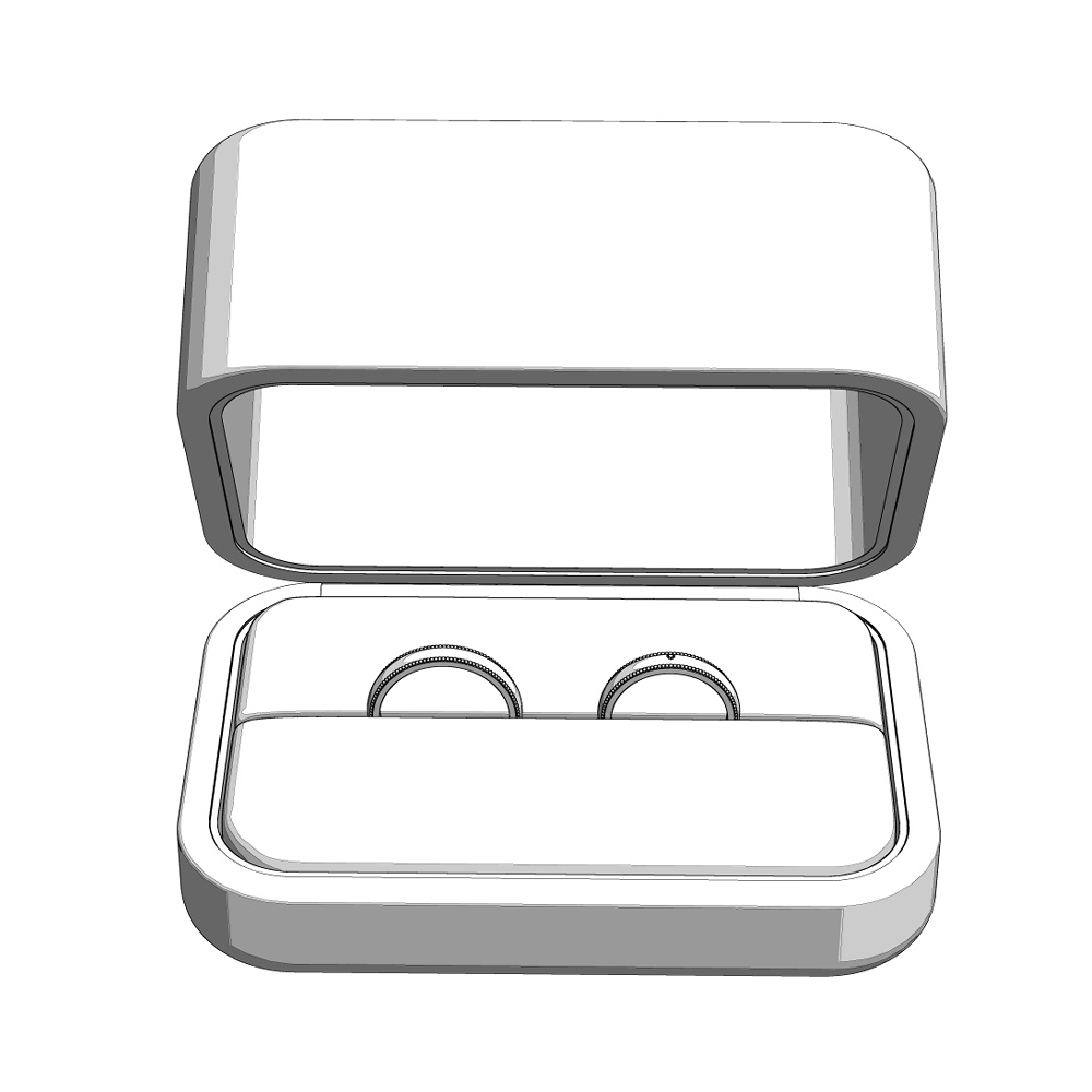 【3Dモデルデータ】リング11 : ケース付きペアリング(ミル打ち+メレダイア)【3DModel milgrainRing and jewelbox】