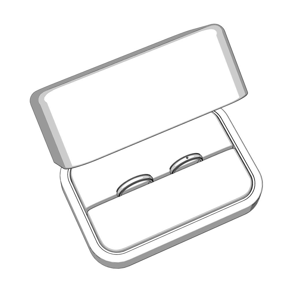 【3Dモデルデータ】リング11 : ケース付きペアリング(ミル打ち+メレダイア)【3DModel milgrainRing and jewelbox】
