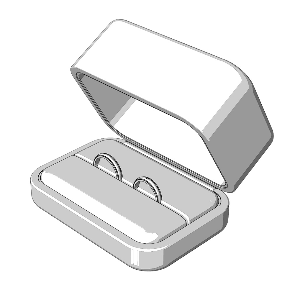 【3Dモデルデータ】リング11 : ケース付きペアリング(ミル打ち+メレダイア)【3DModel milgrainRing and jewelbox】
