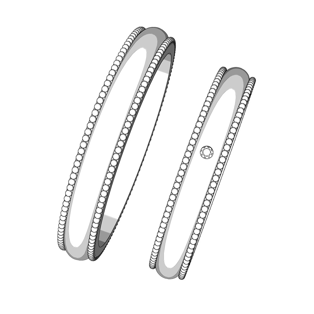 【3Dモデルデータ】リング11 : ケース付きペアリング(ミル打ち+メレダイア)【3DModel milgrainRing and jewelbox】