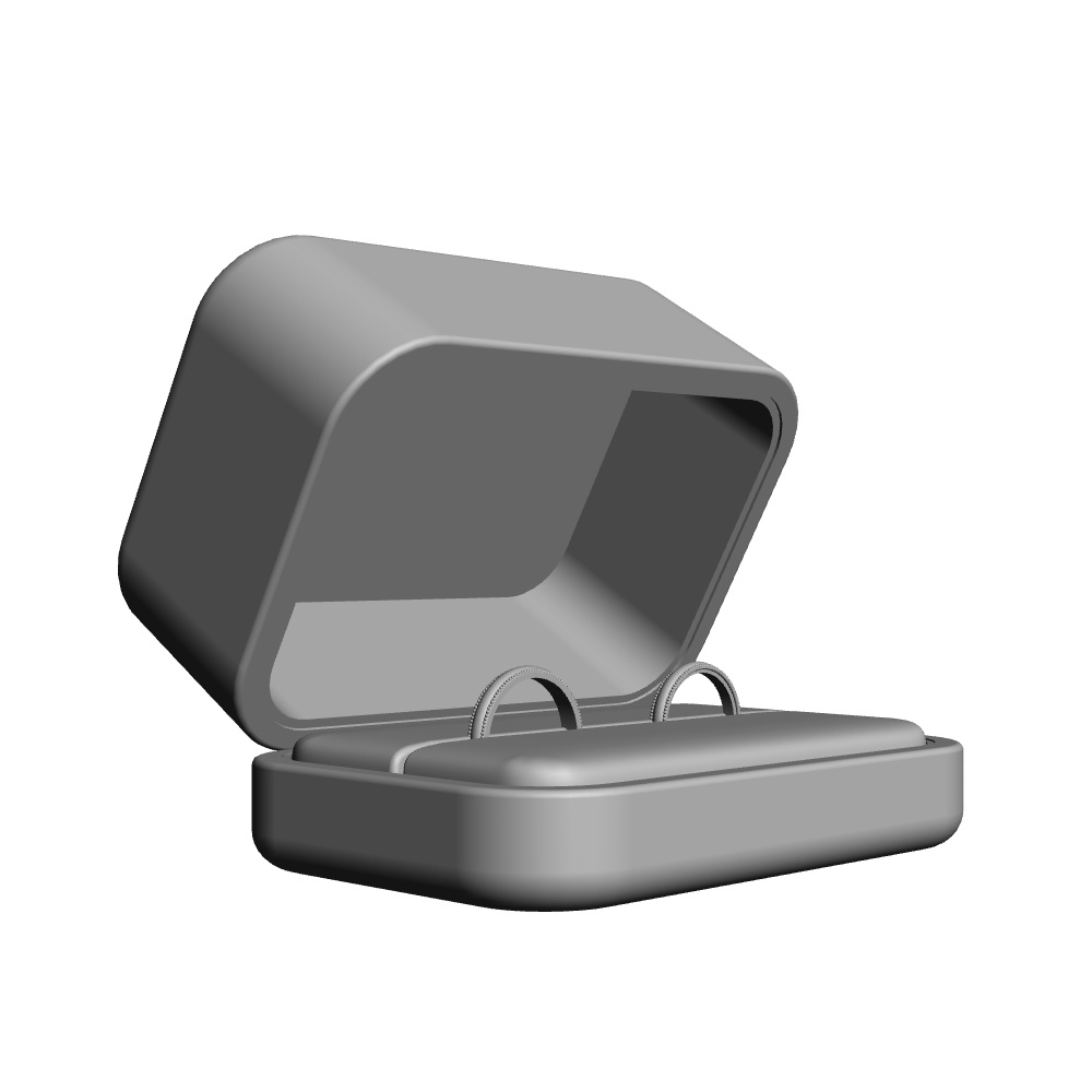 【3Dモデルデータ】リング11 : ケース付きペアリング(ミル打ち+メレダイア)【3DModel milgrainRing and jewelbox】