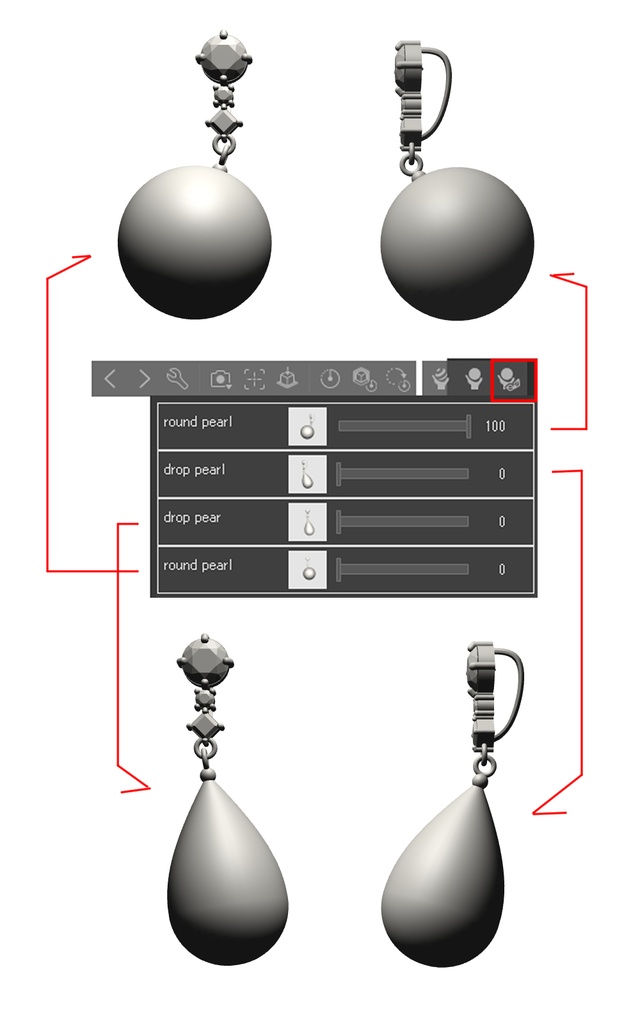 【3Dモデルデータ】ペンダント6 : 真珠のペンダント兼ピアス【3D model pearlpendant and earrings】