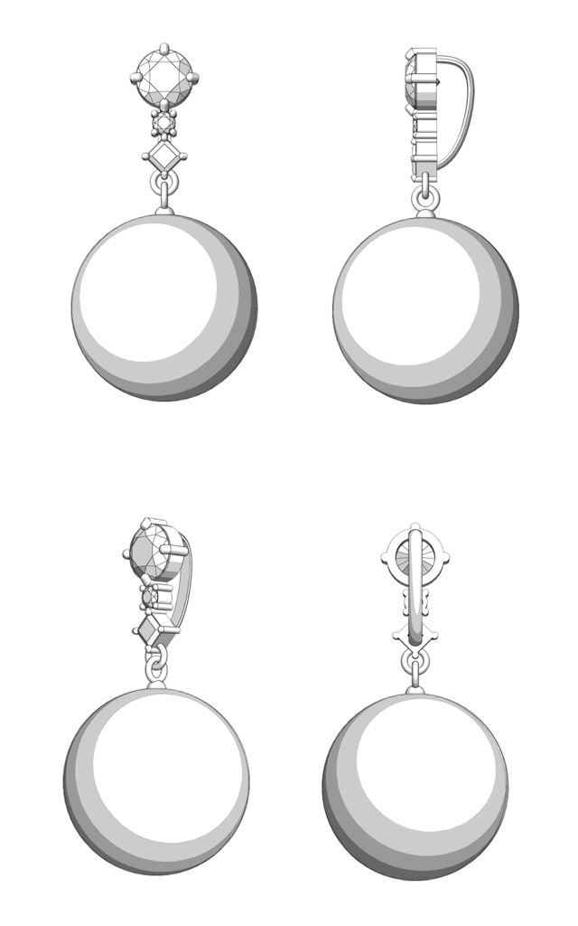 【3Dモデルデータ】ペンダント6 : 真珠のペンダント兼ピアス【3D model pearlpendant and earrings】