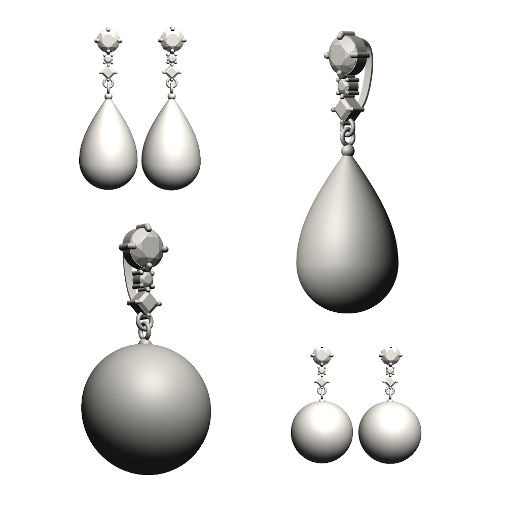 【3Dモデルデータ】ペンダント6 : 真珠のペンダント兼ピアス【3D model pearlpendant and earrings】