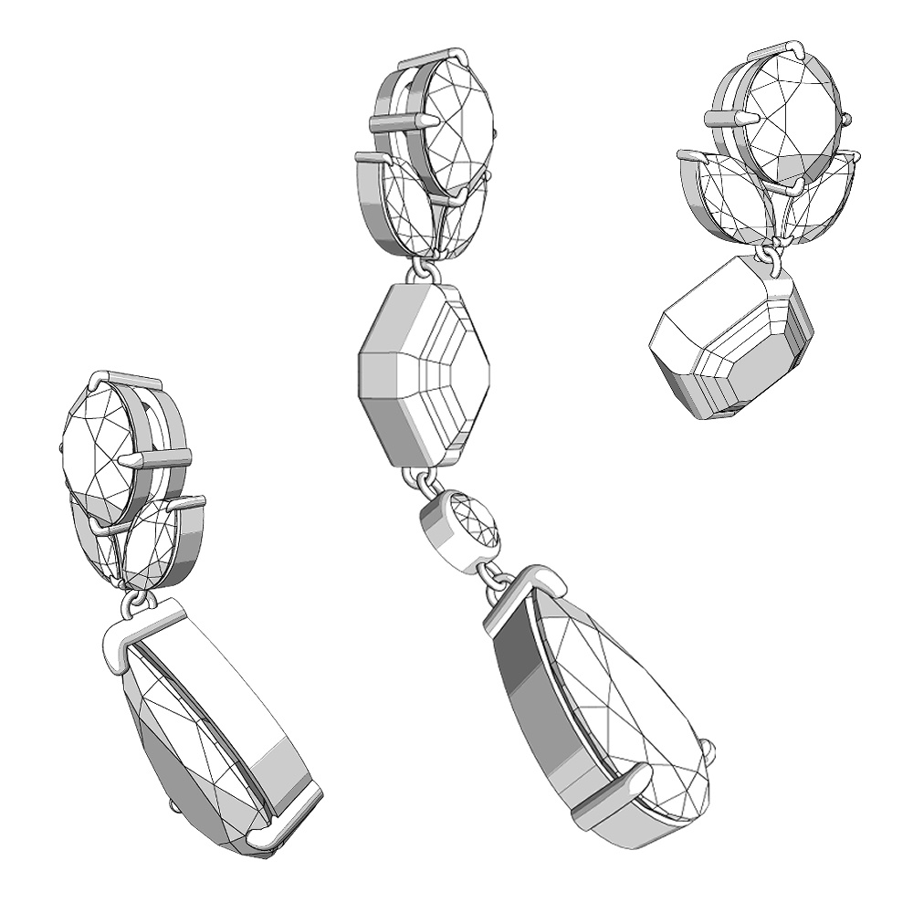 【3Dモデルデータ】ペンダント7 : ペンダント兼用ピアス(各3種)【3D model pendant7】