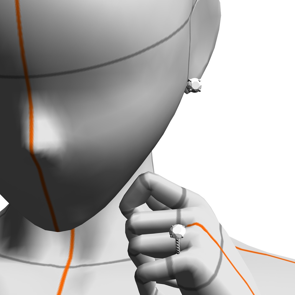 【3Dモデルデータ】ピアス5: ケース付き(4つ爪)【Pierced earrings (with case)】