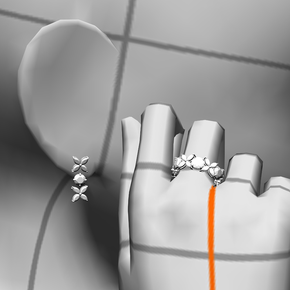 【3Dモデルデータ】ピアス5: ケース付き(4つ爪)【Pierced earrings (with case)】