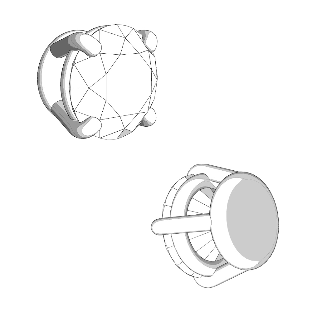 【3Dモデルデータ】ピアス5: ケース付き(4つ爪)【Pierced earrings (with case)】