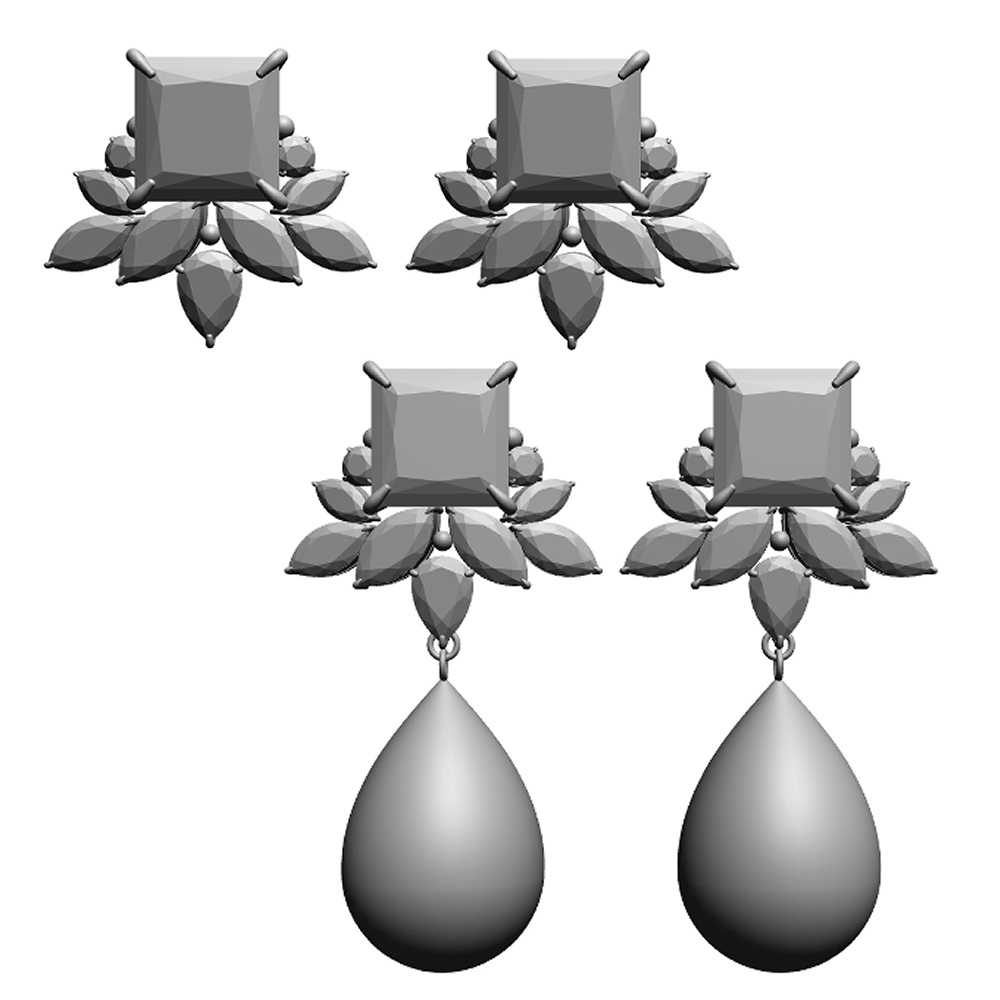 【3Dモデルデータ】ピアス11 : ペンダント兼用 各2種類【Pierced earring11】