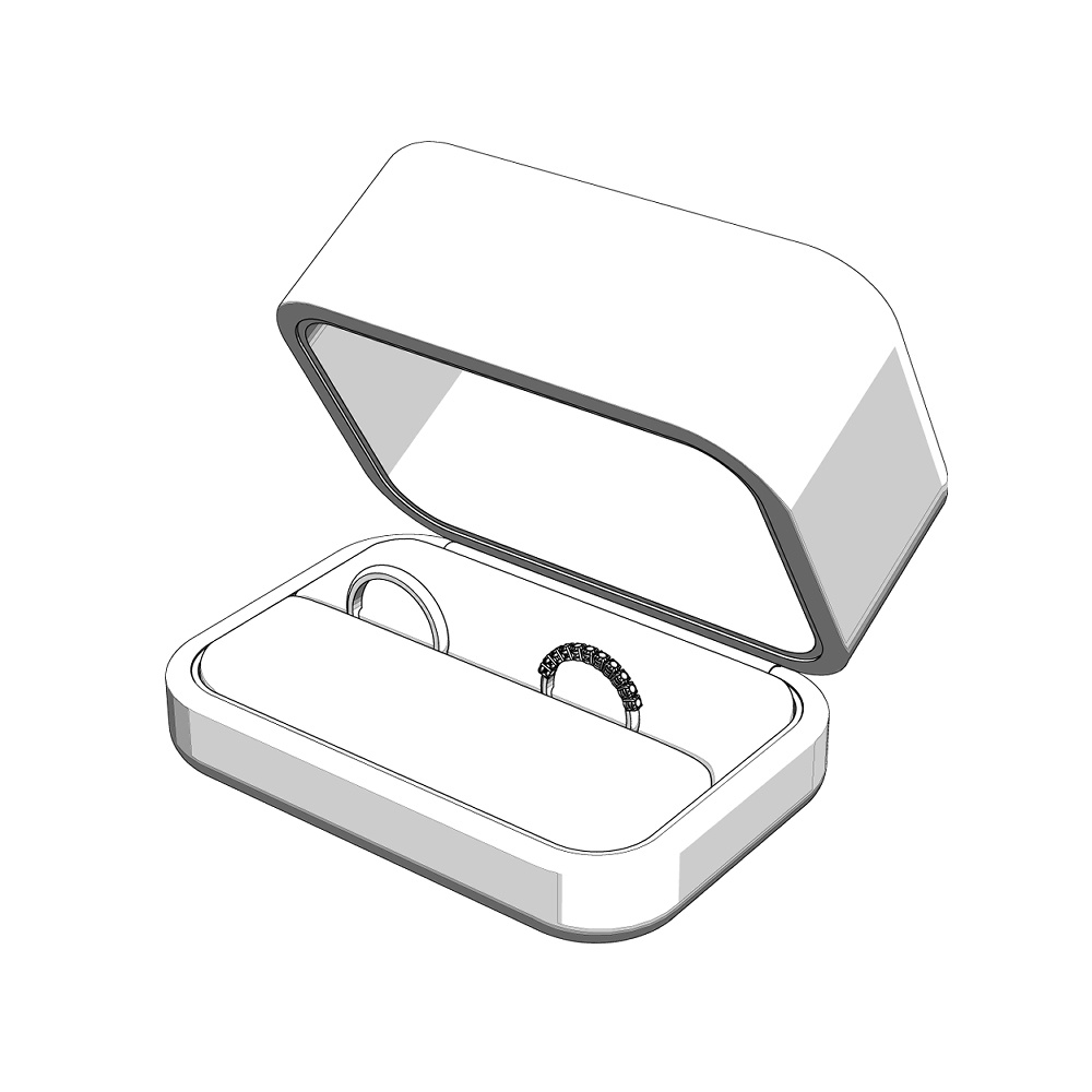 【3Dモデルデータ】リング20 : ケース付きのペアリング(ハーフエタニティリング+甲丸)【3Dmodel deta partnerring20】