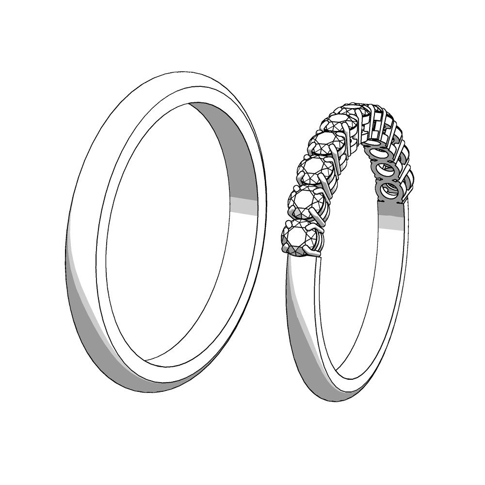 【3Dモデルデータ】リング20 : ケース付きのペアリング(ハーフエタニティリング+甲丸)【3Dmodel deta partnerring20】