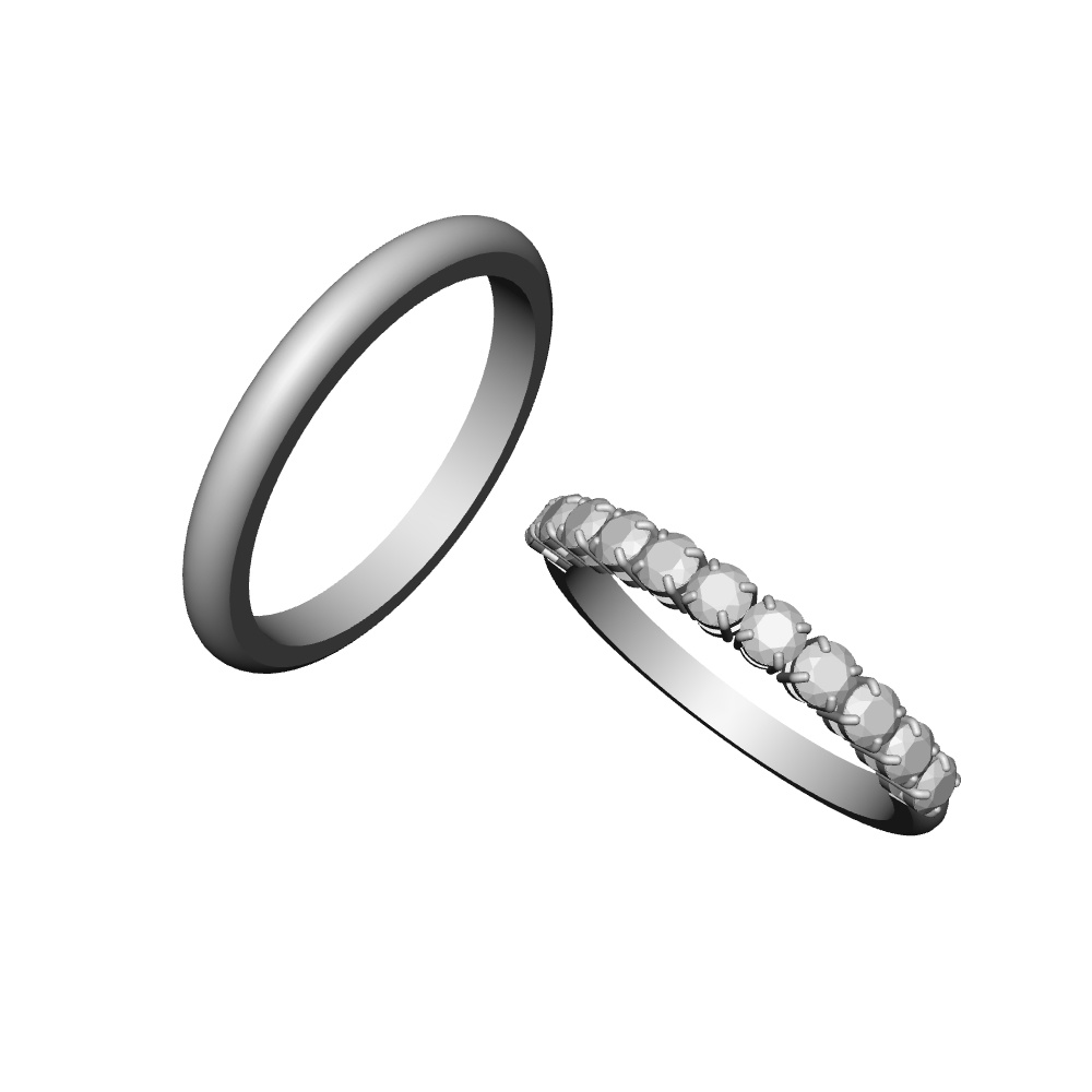 【3Dモデルデータ】リング20 : ケース付きのペアリング(ハーフエタニティリング+甲丸)【3Dmodel deta partnerring20】