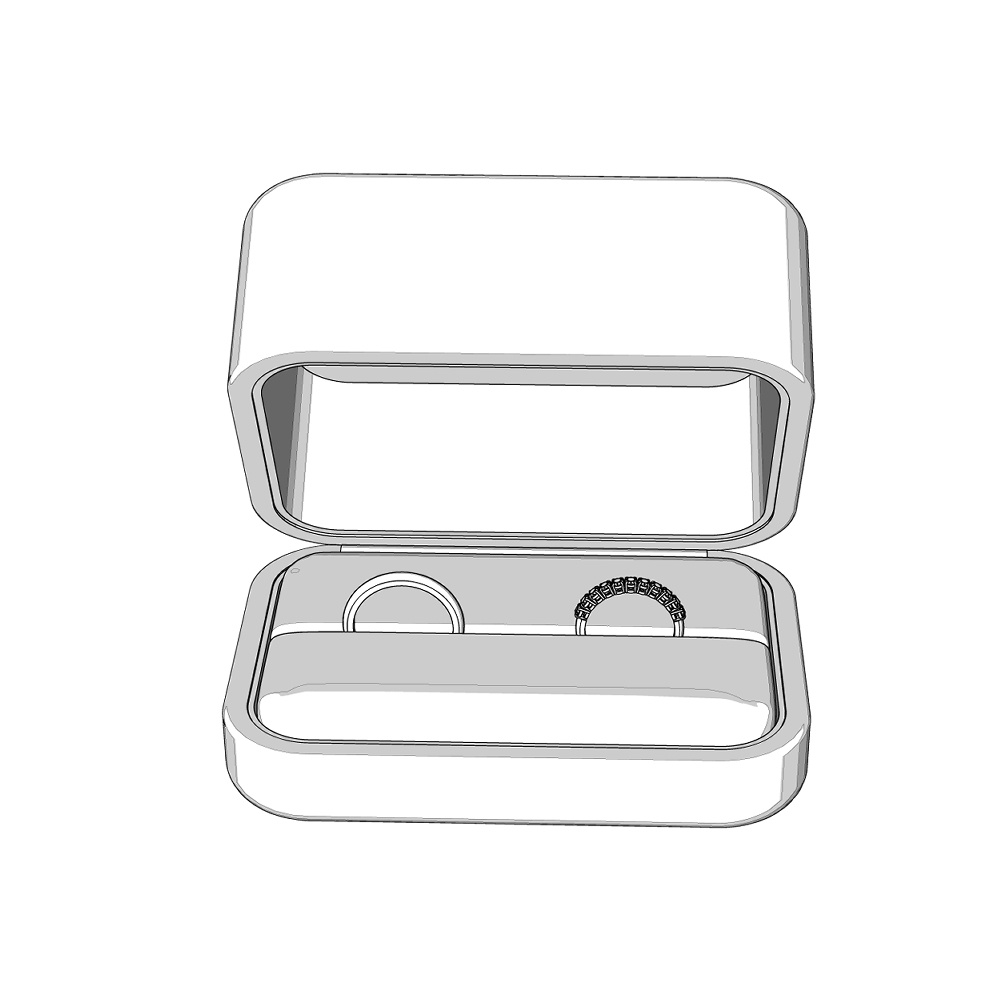 【3Dモデルデータ】リング20 : ケース付きのペアリング(ハーフエタニティリング+甲丸)【3Dmodel deta partnerring20】