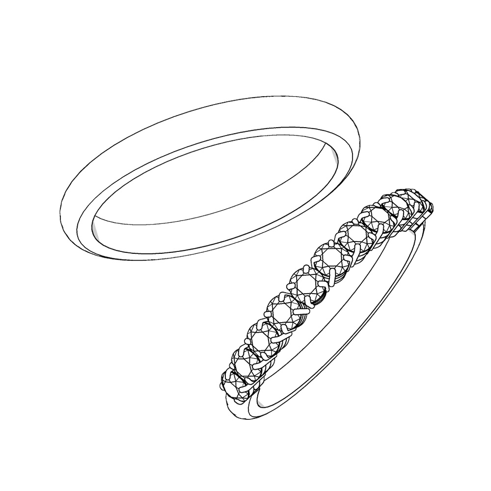 【3Dモデルデータ】リング20 : ケース付きのペアリング(ハーフエタニティリング+甲丸)【3Dmodel deta partnerring20】