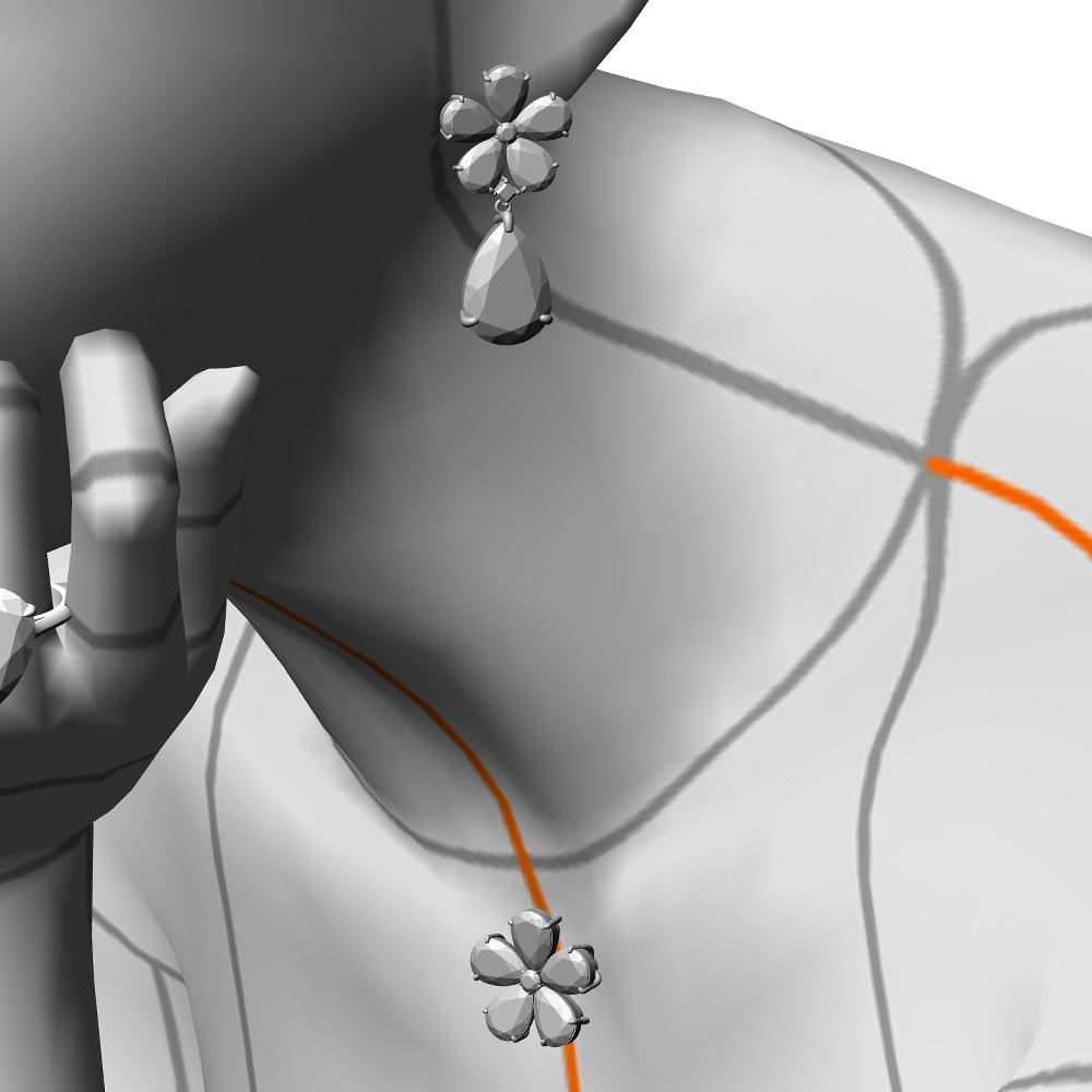 【3Dモデルデータ】ピアス12 : ペンダント兼用 各2種類【Pierced earring12】