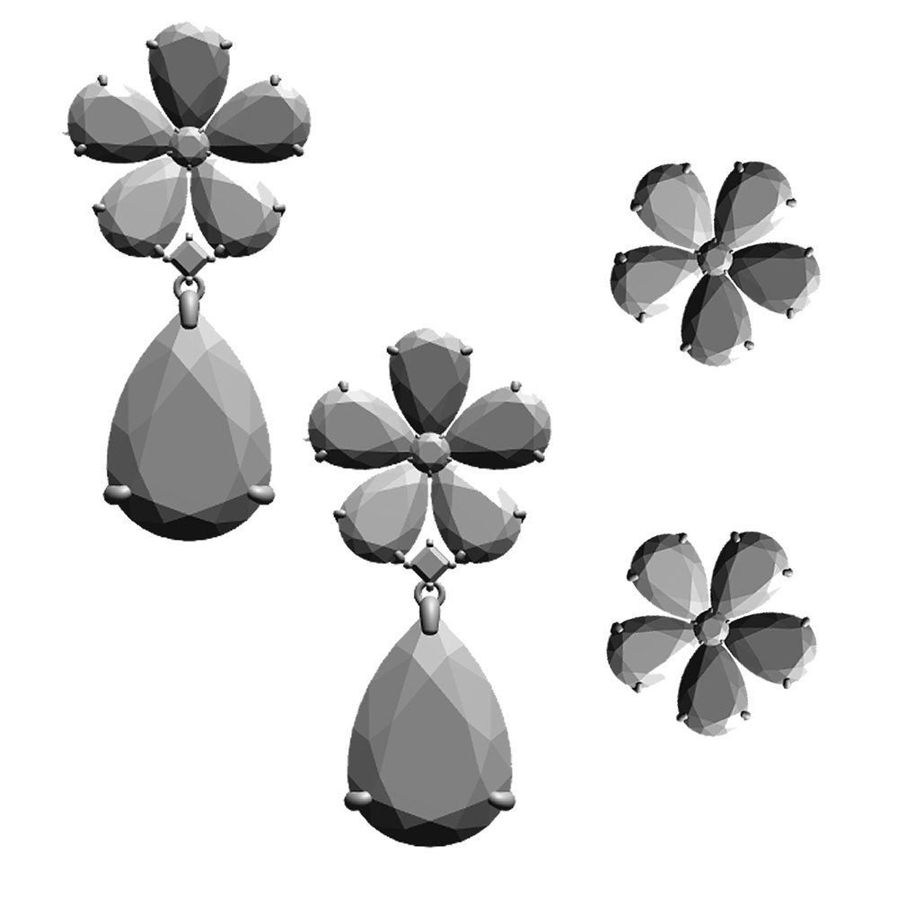 【3Dモデルデータ】ピアス12 : ペンダント兼用　各2種類【Pierced earring12】