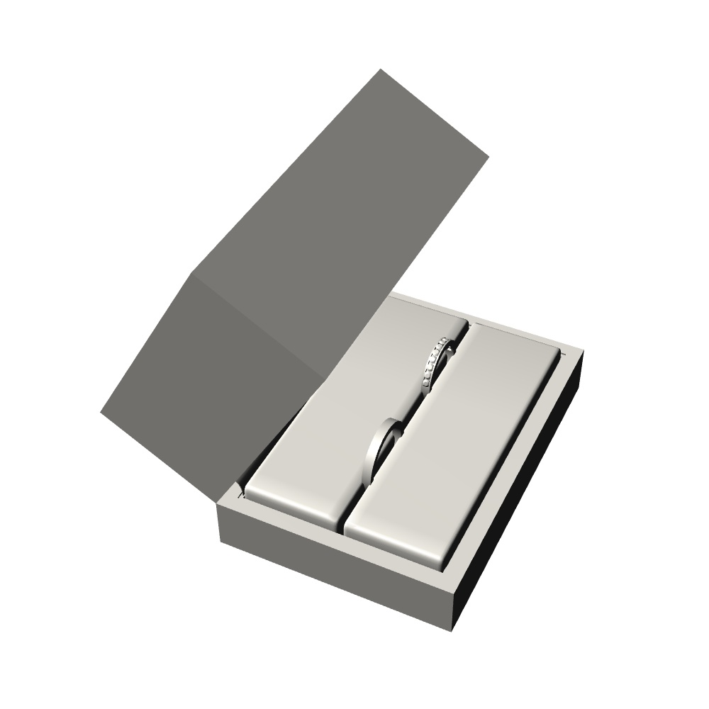【3Dモデルデータ】リング21 : ケース付きのペアリング(レール留めのハーフエタニティ+平打ち)【3Dmodel deta partnerring21】