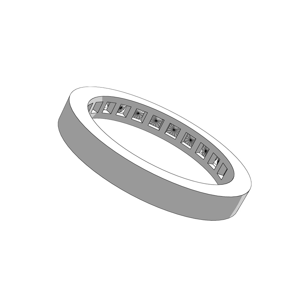 【3Dモデルデータ】リング21 : ケース付きのペアリング(レール留めのハーフエタニティ+平打ち)【3Dmodel deta partnerring21】