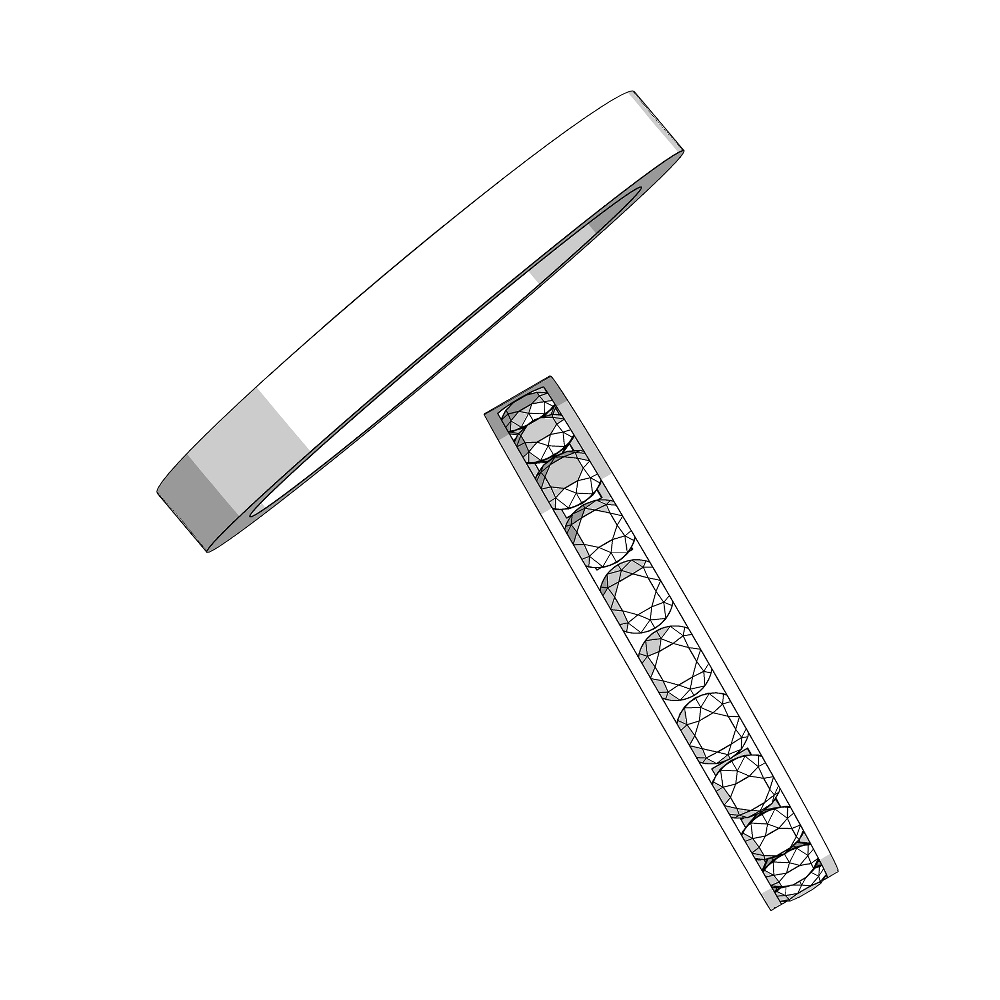 【3Dモデルデータ】リング21 : ケース付きのペアリング(レール留めのハーフエタニティ+平打ち)【3Dmodel deta partnerring21】