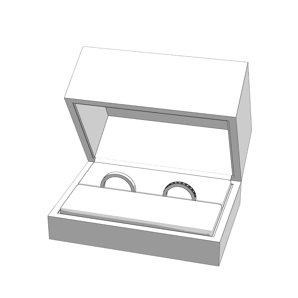 【3Dモデルデータ】リング21 : ケース付きのペアリング(レール留めのハーフエタニティ+平打ち)【3Dmodel deta partnerring21】
