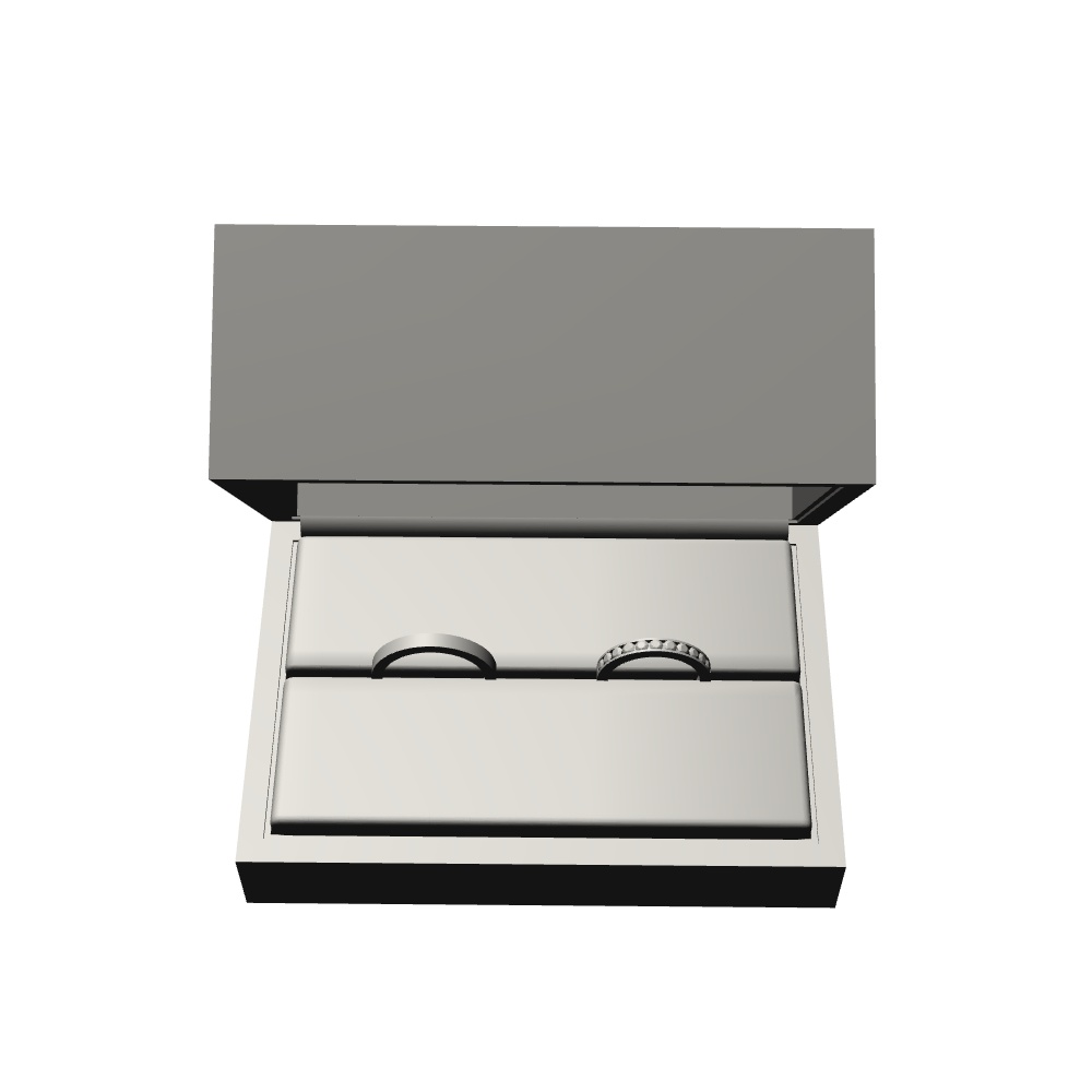 【3Dモデルデータ】リング21 : ケース付きのペアリング(レール留めのハーフエタニティ+平打ち)【3Dmodel deta partnerring21】