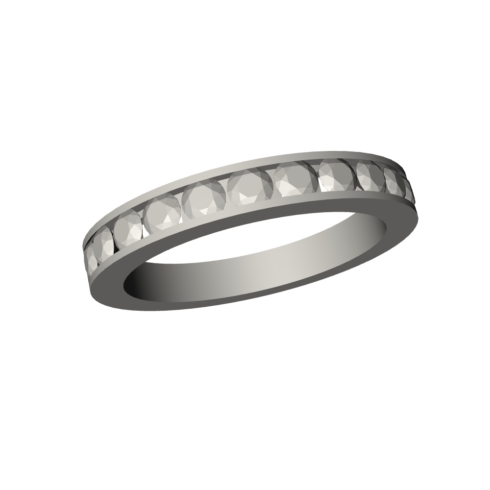 【3Dモデルデータ】リング21 : ケース付きのペアリング(レール留めのハーフエタニティ+平打ち)【3Dmodel deta partnerring21】