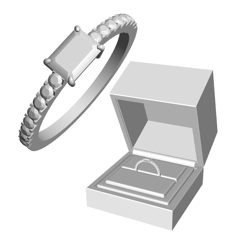 【3Dモデルデータ】リング24(ケース付き)【3D model engagement ring】