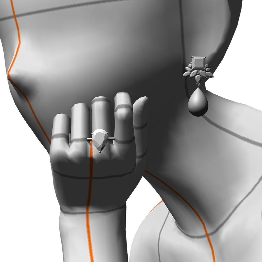 【3Dモデルデータ】リング38(ペアシェイプカットリング)【3D model, ring38】