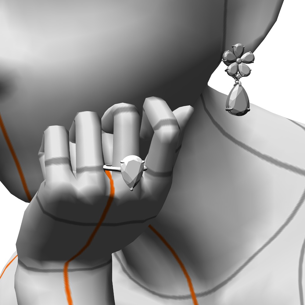 【3Dモデルデータ】リング38(ペアシェイプカットリング)【3D model, ring38】