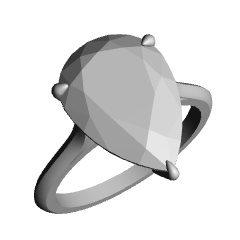 【3Dモデルデータ】リング38(ペアシェイプカットリング)【3D model, ring38】