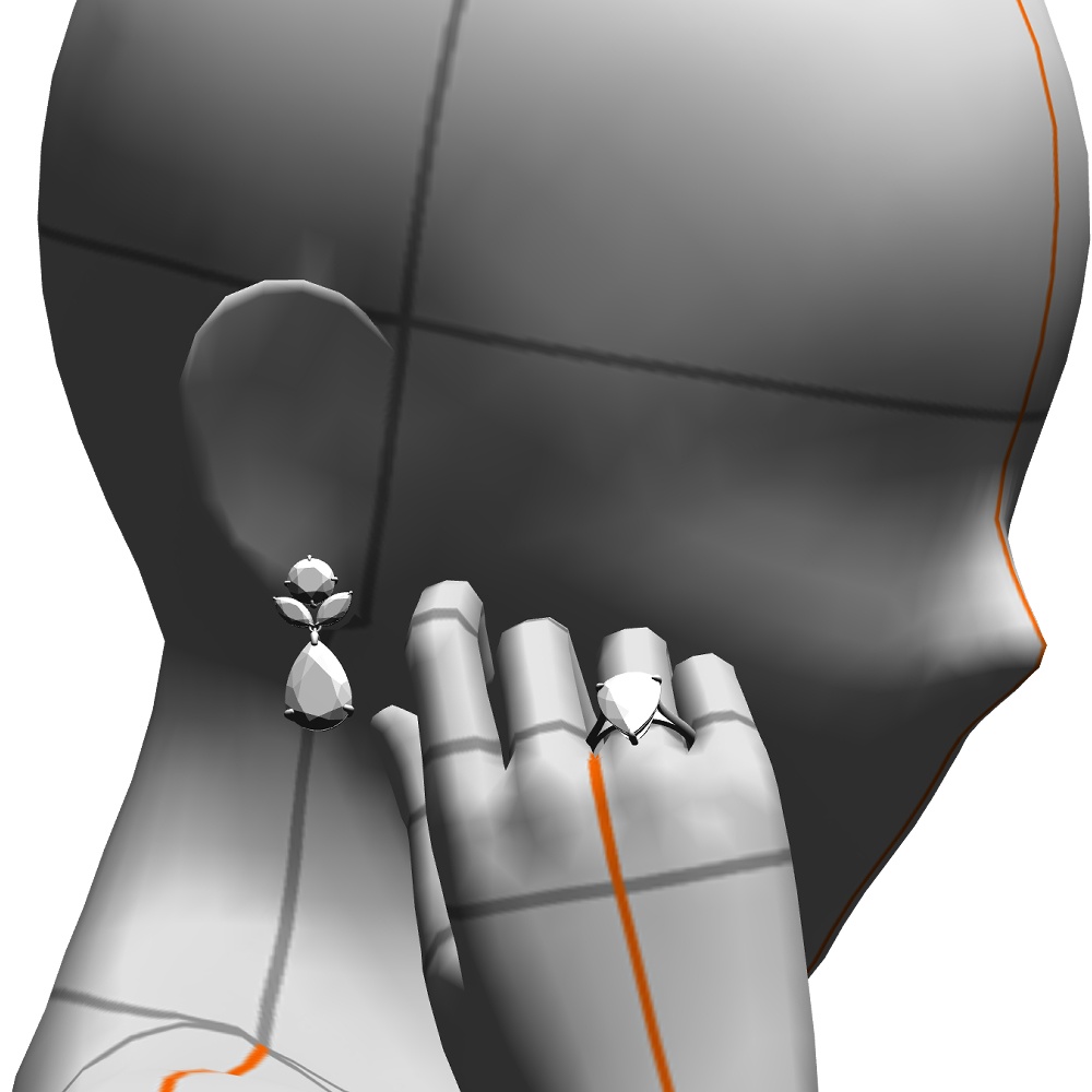【3Dモデルデータ】リング38(ペアシェイプカットリング)【3D model, ring38】
