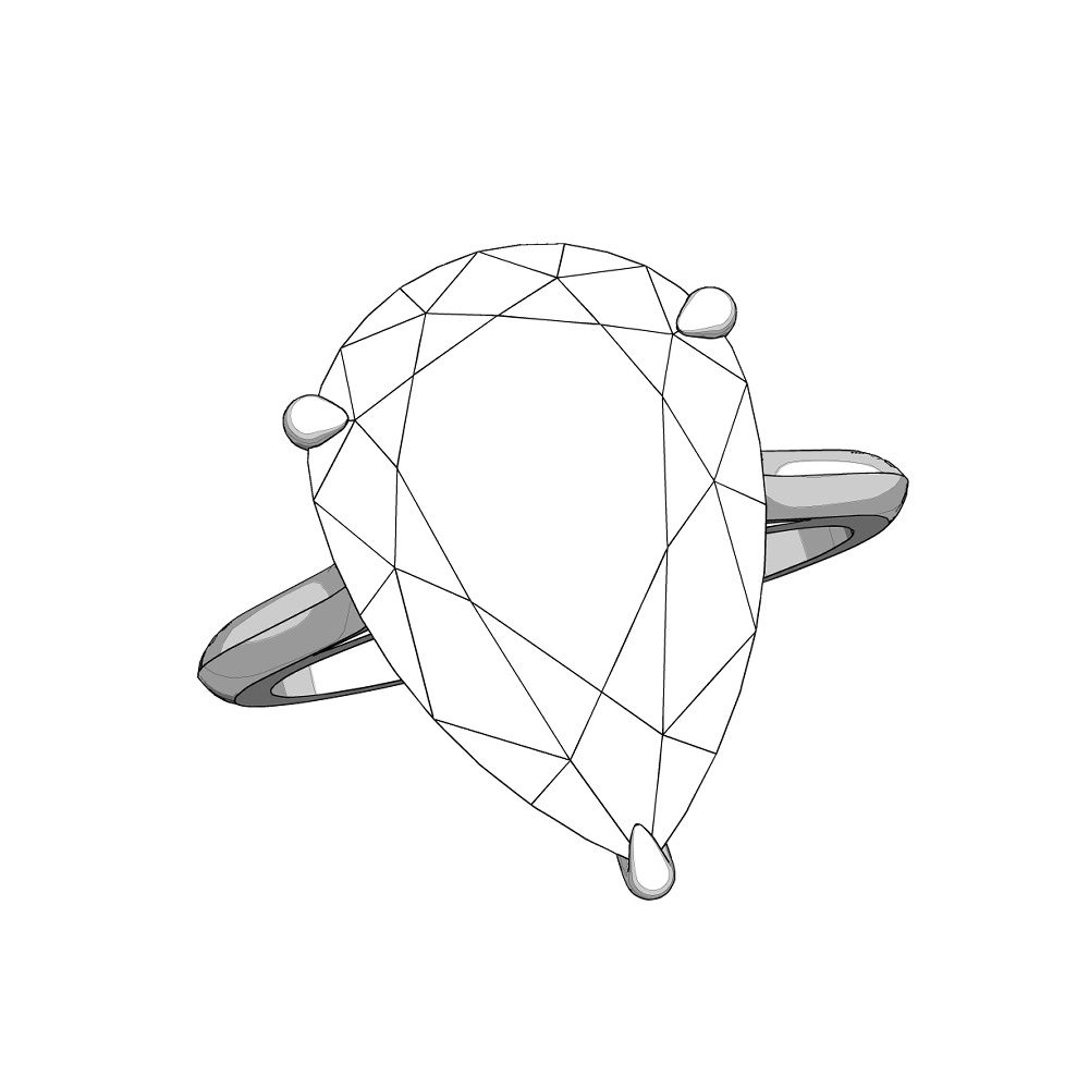 【3Dモデルデータ】リング38(ペアシェイプカットリング)【3D model, ring38】