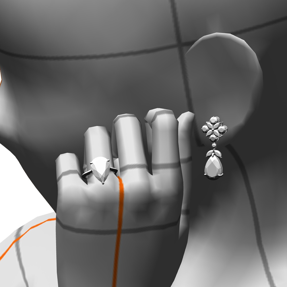 【3Dモデルデータ】リング38(ペアシェイプカットリング)【3D model, ring38】