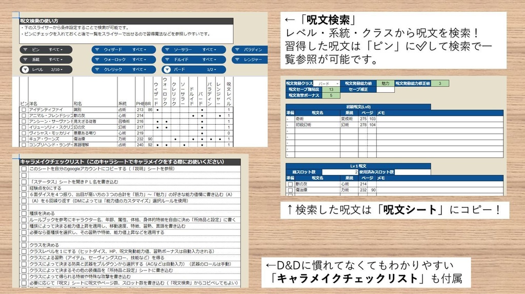 D&D第5版-ココフォリア出力できるキャラシート【Googleスプレッド】※本体は商品ページ内リンクにあります