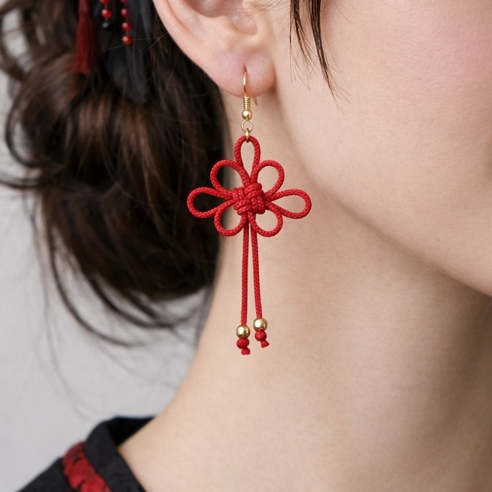 吉祥結びのピアス(青)(イヤリング)【チャイナ】【和装】【着物】【中華風】【袴】【浴衣】【和風】