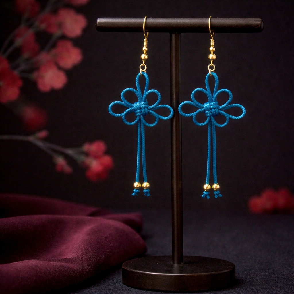 吉祥結びのピアス（青）(イヤリング)【チャイナ】【和装】【着物】【中華風】【袴】【浴衣】【和風】