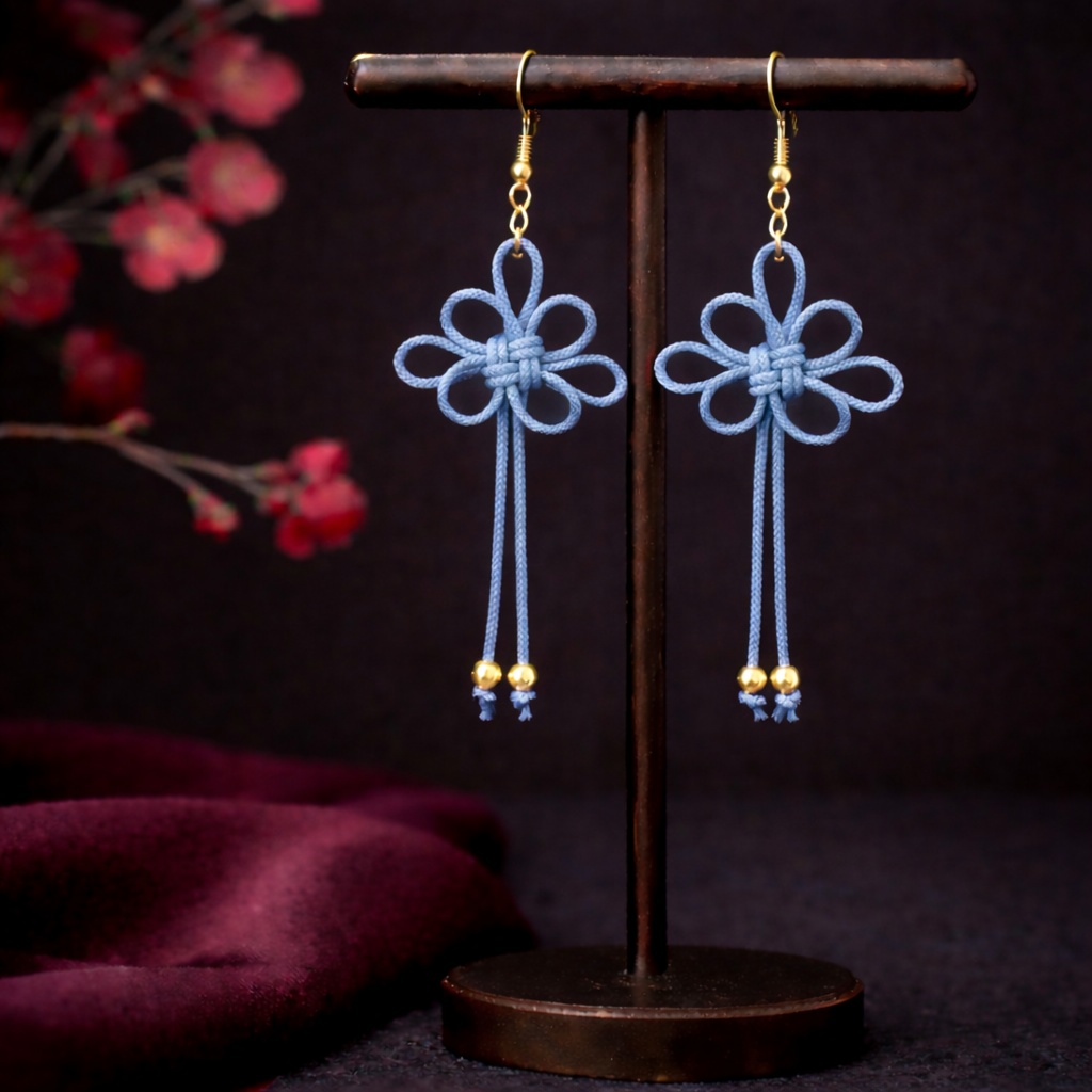 吉祥結びのピアス（薄青）(イヤリング)【チャイナ】【和装】【着物】【中華風】【袴】【浴衣】【和風】