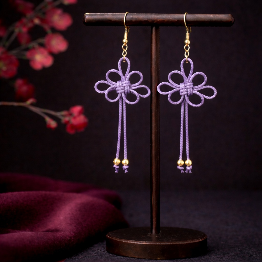 吉祥結びのピアス（イヤリング）(薄紫)【チャイナ】【和装】【着物】【中華風】【袴】【浴衣】【和風】