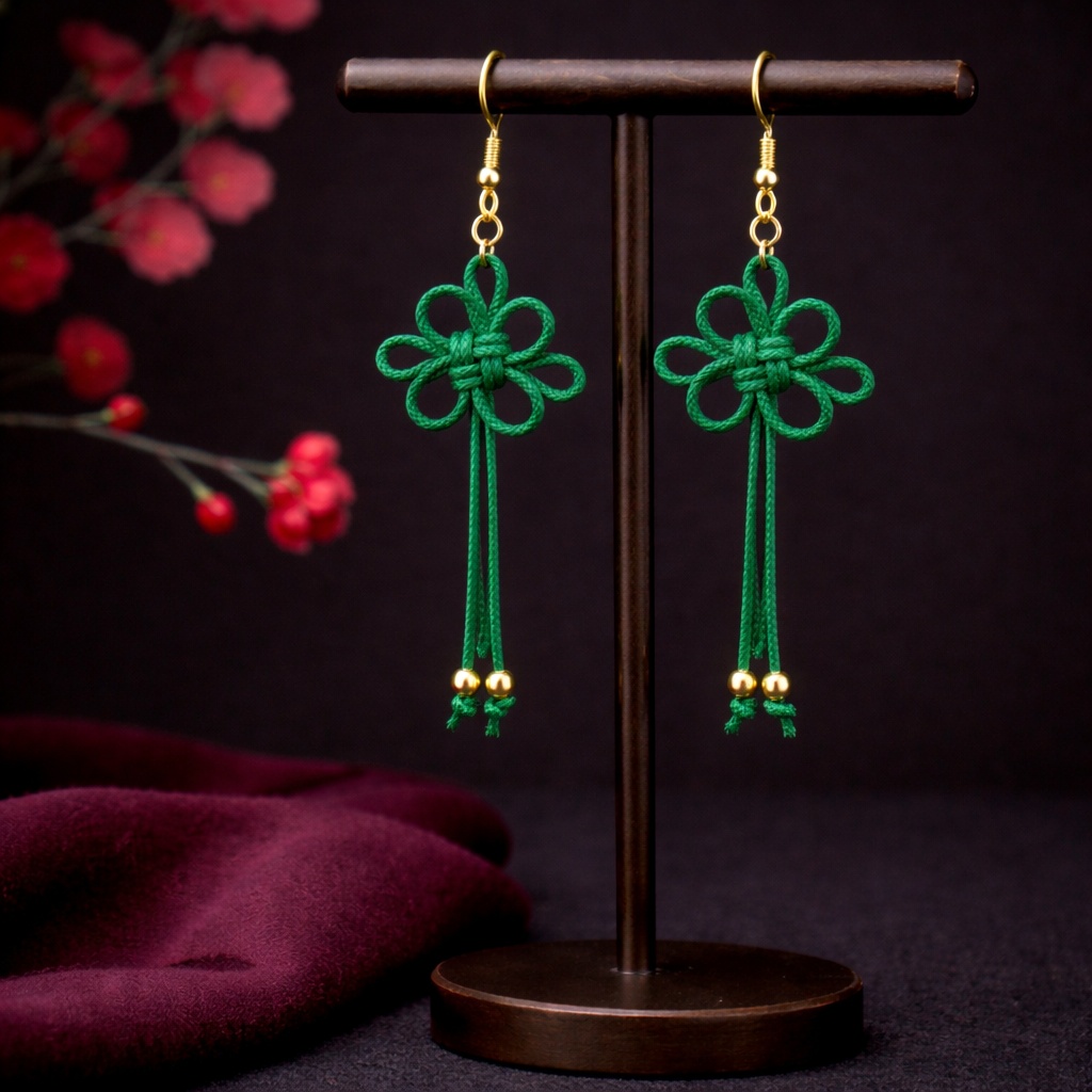 吉祥結びのピアス（緑）(イヤリング)【チャイナ】【和装】【着物