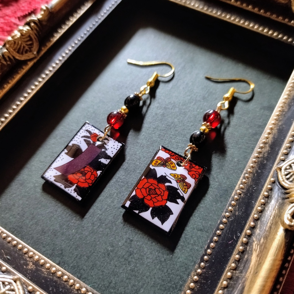 花札ピアス(牡丹)(イヤリング)【和ゴス】【和装】【着物】【成人式】【袴】【浴衣】【和風】